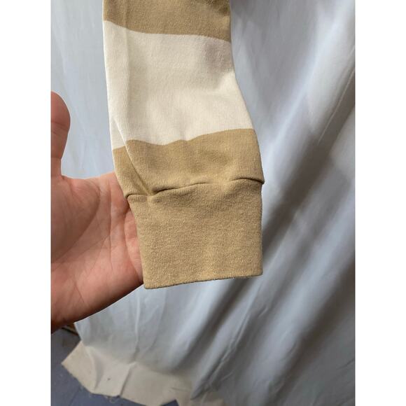 NWT Brandy Melville Beige & White Cropped Long Sleeve Rugby Polo OS 100% Cotton - Picture 3 of 7